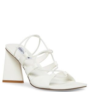 Steve Madden White Vegan Leather Block Heel Sandals